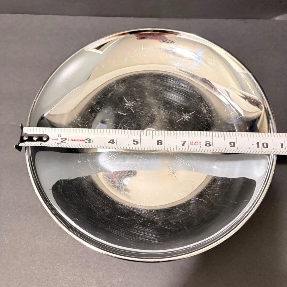 Vtg Mid Century Modern Atomic Starburst Chrome Pedestal Cake Stand Silverplate